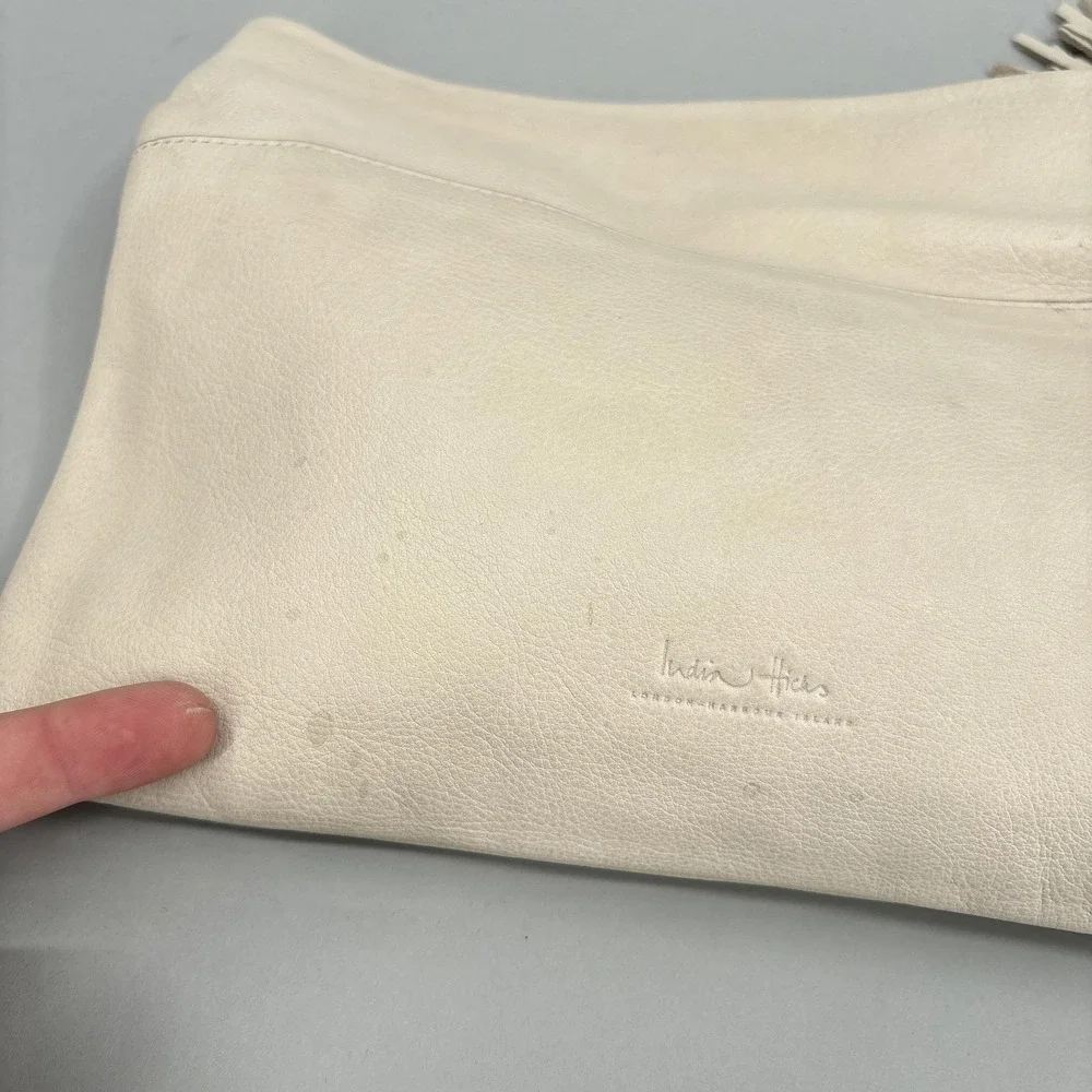 India Hicks Bag Womens Medium Beige Leather Tassel Foldover Clutch Crab Print